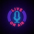 Podcast Neon Sign, Retro Mic, Live Podcasting