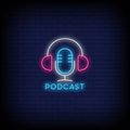 Podcast Neon Sign, Retro Mic, Live Podcasting